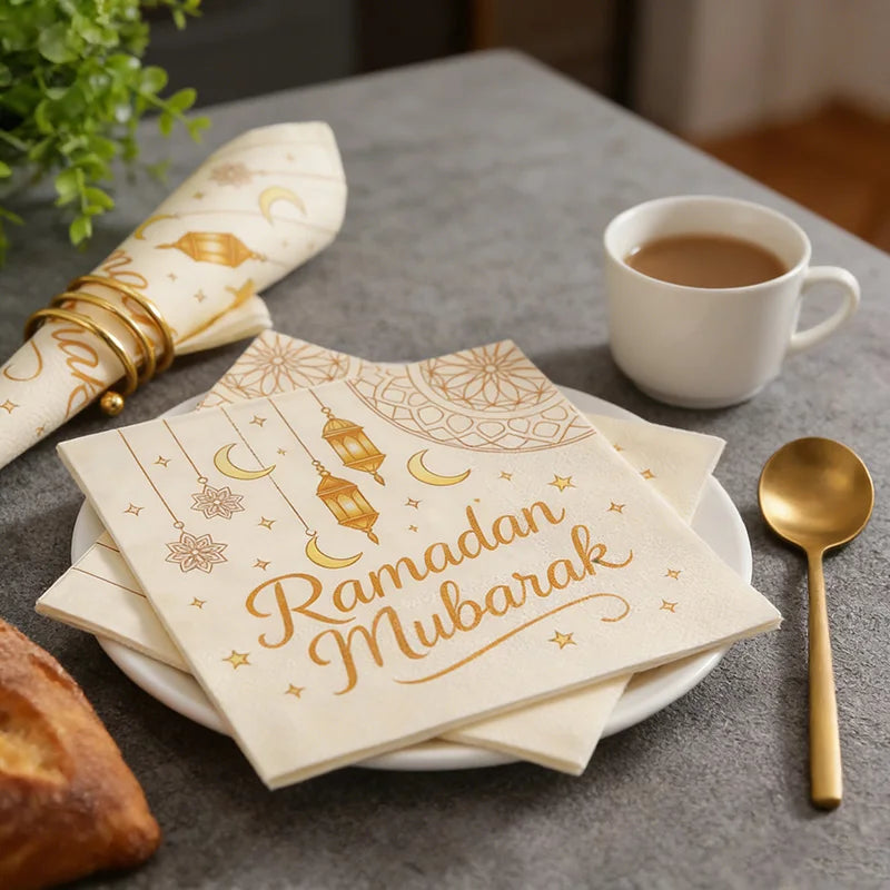 20Pcs Moon Lantern Paper Napkins Ramadan Mubarak Disposable Party Paper Tissues 2026 Muslim Islamic Eid Home Table Decorations