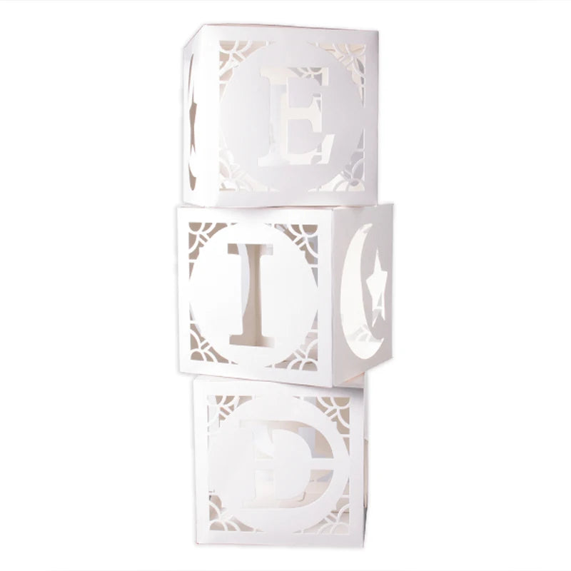 Eid Mubarak Hollow Boxes Hollow Paper Decorative Boxes Eid Balloons Boxes Eid al-Adha Ramadan Mubarak Muslim Islamic Supplies