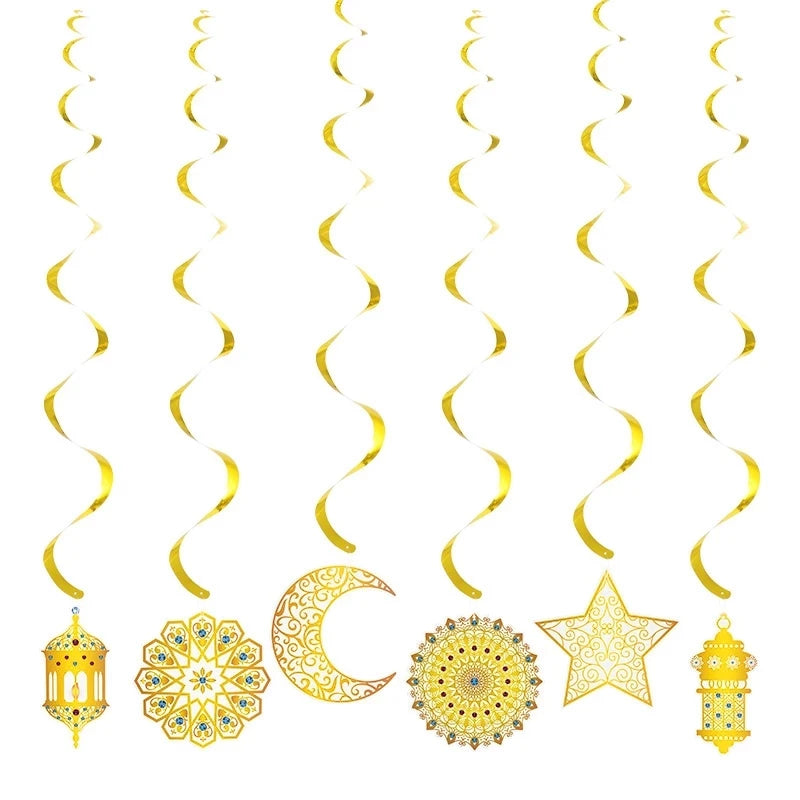 EID Mubarak Banner Glitter Star Moon Letter Paper Bunting Garland Islamic Muslim Party Ramadan Kareem Decorations for Home 2026