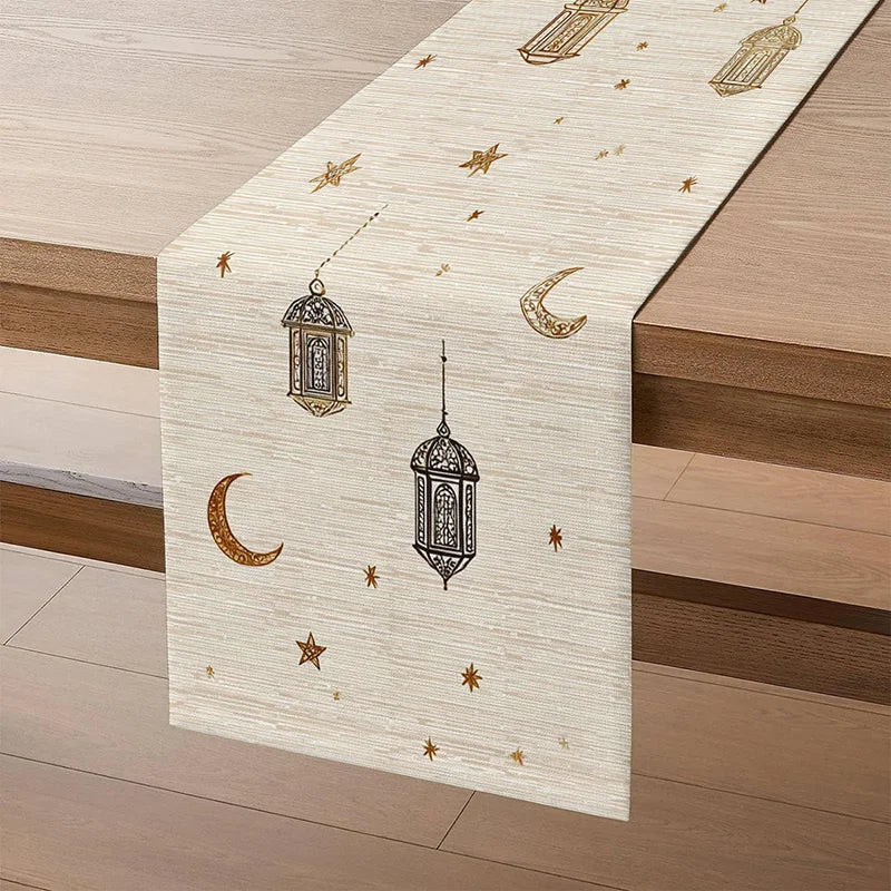 Ramadan Star Lantern Table Runner for Eid Mubarak Home Dining Table Decoration 2026 Islamic Muslim Party Polyester Table Runner