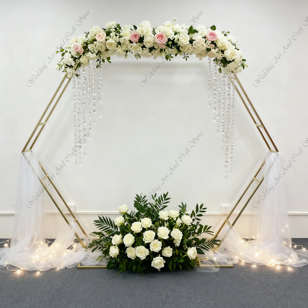 1pcs f30 83in Golden Stainless Steel Crescent Half Moon Wedding Arch Party Stage Backdrop Flower Stand Ballon Arch hh332