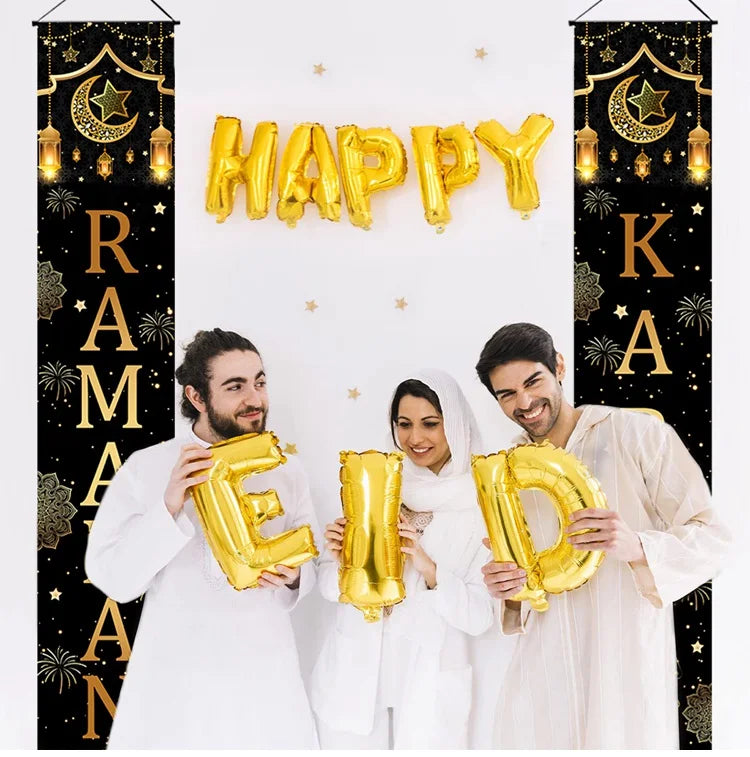 Eid Mubarak Door Banner Ramadan Decoration 2025 for Home Mubarak Ramadan Kareem Islamic Muslim Party Decor Eid Al Adha Gifts