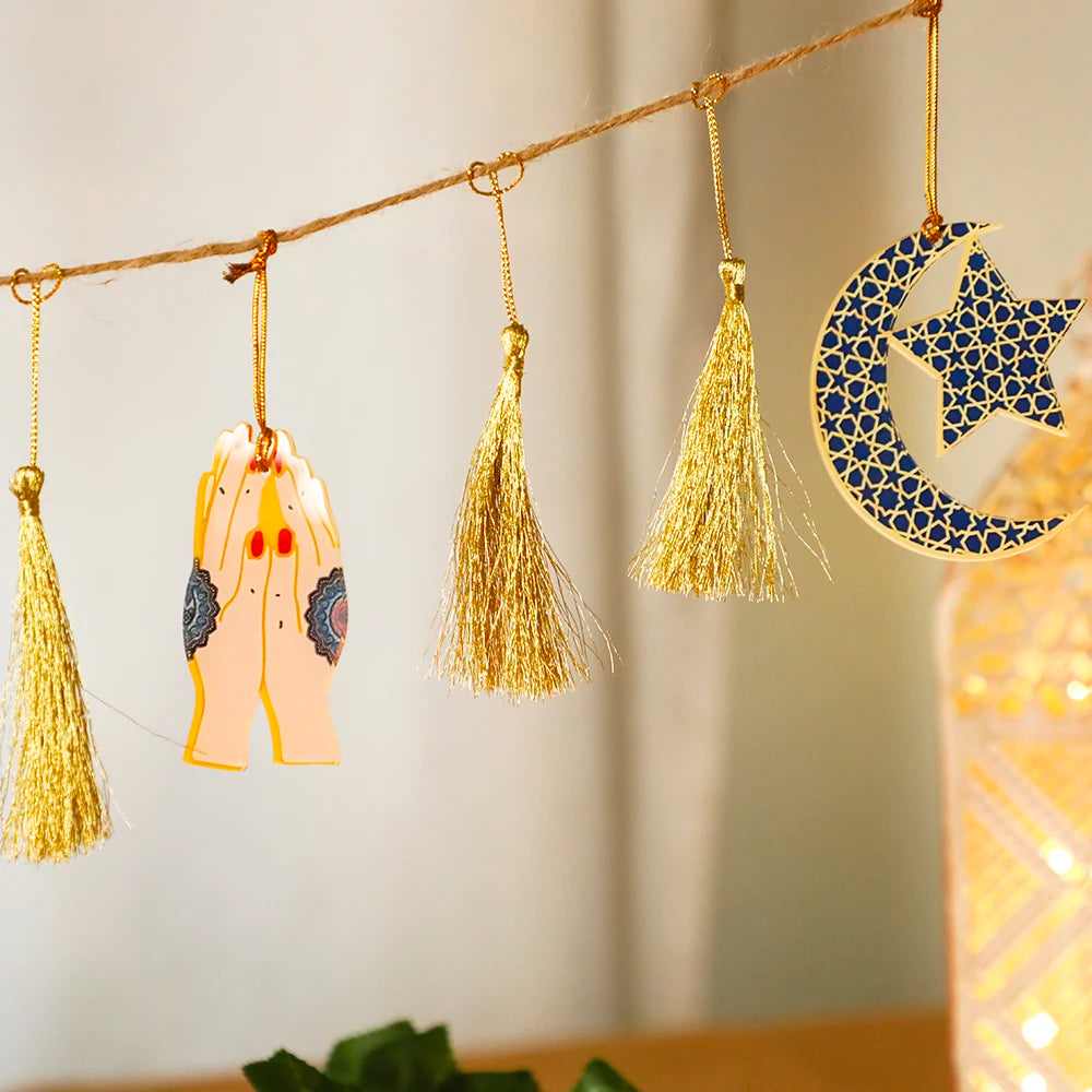 Ramadan Kareem Hanging Garland Islamic Camel Pomegranate Palm Moon Star Decor for Muslim Festival Home Party Wall Ornament Gifts