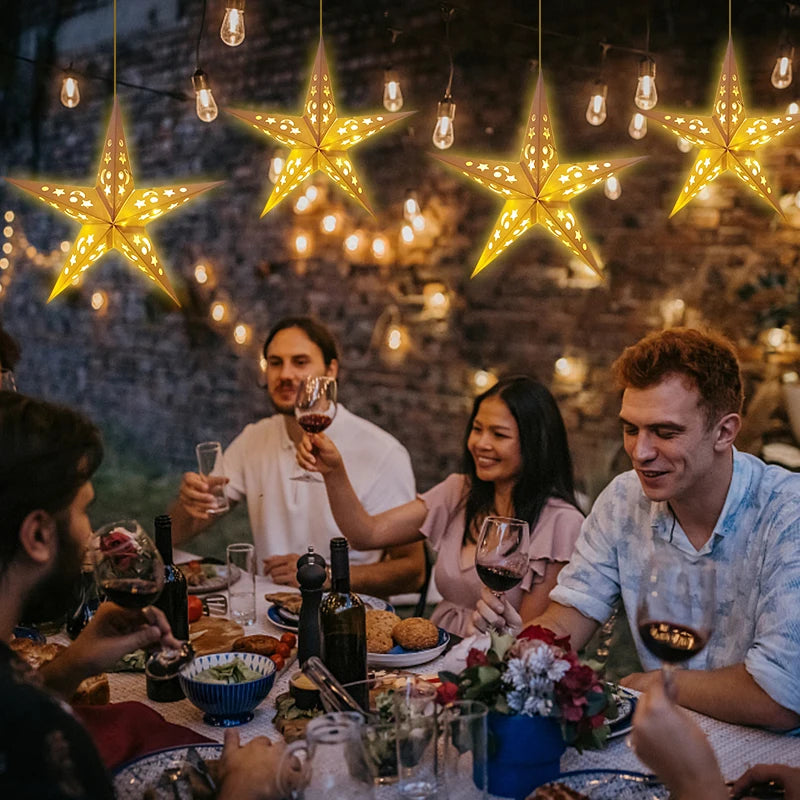 Eid Mubarak Decoration Hollow Star Hanging Pendant Ramadan Kareem LED Light Lantern 2025 Islamic Muslim Party Supplies Birthday