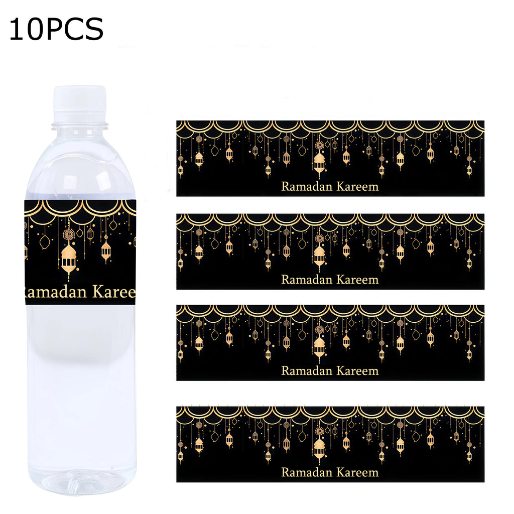 10pcs 2026 Eid Mubarak Water Bottle Stickers Self-Adhesive Labels for 2026 Ramadan Decoration Eid Party Supplies