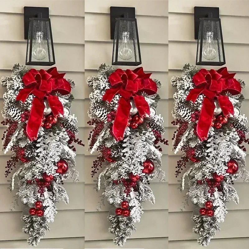 2024 front door Christmas wreath decoration upside down tree vine Christmas door and window decoration supplies