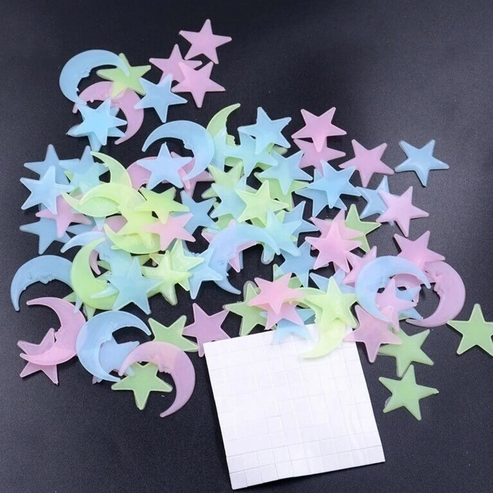 100pcs Stickers Moons Night Art Plastic Removable Bedroom Ceiling Space DIY Star Decal Stars Decor Fluorescent