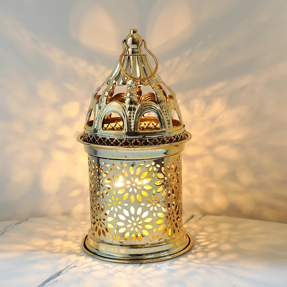 Gold Metal Lantern Lights Fancy Dome Ramadan Decoration Lamp With Music Eid Mubarak Home Decors Islamic Muslim Gifts Eid al-Fitr