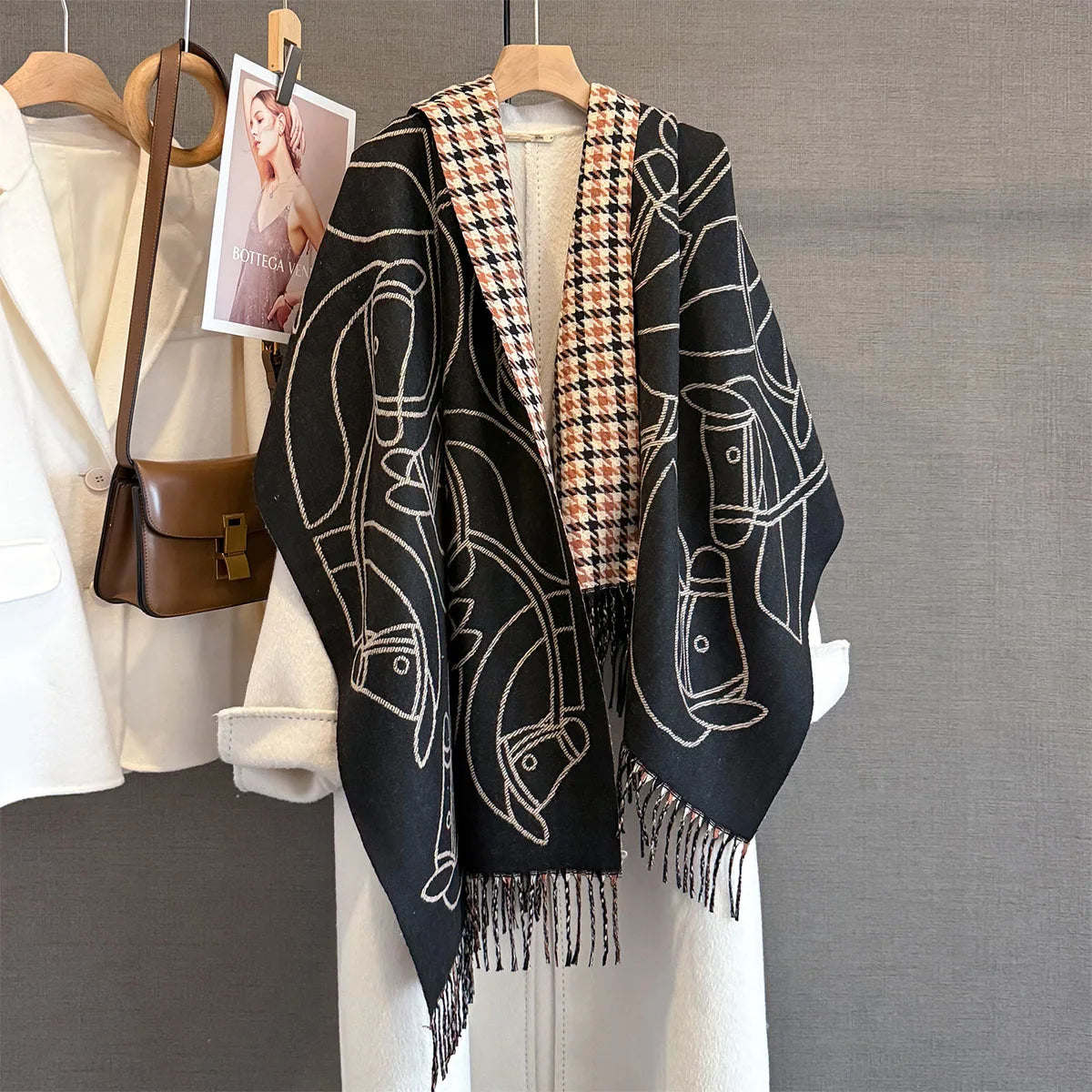 Long Soft Double Sided Jacquard Scarf Women Winter Warm Thickened Shawl Wrap with Fringe for Outdoor Activities Scarves Hijab