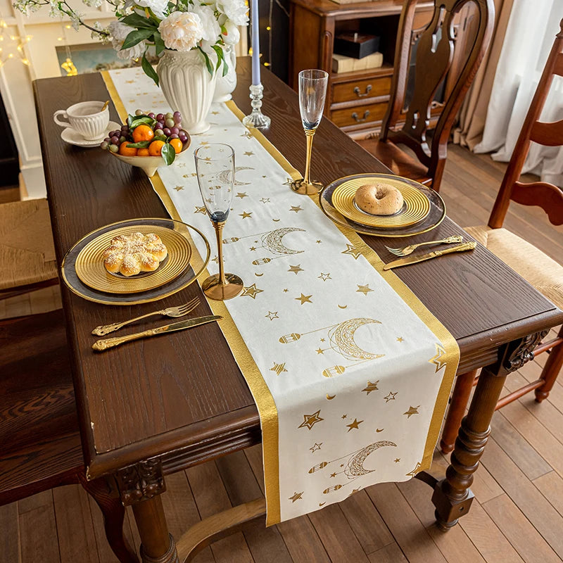 Eid Mubarak Table Runner Cloth Ramadan Party Decorations Eid Al-Fitr Eid Al-Adha Dinner Table Cloth Festive Atmosphere Decor