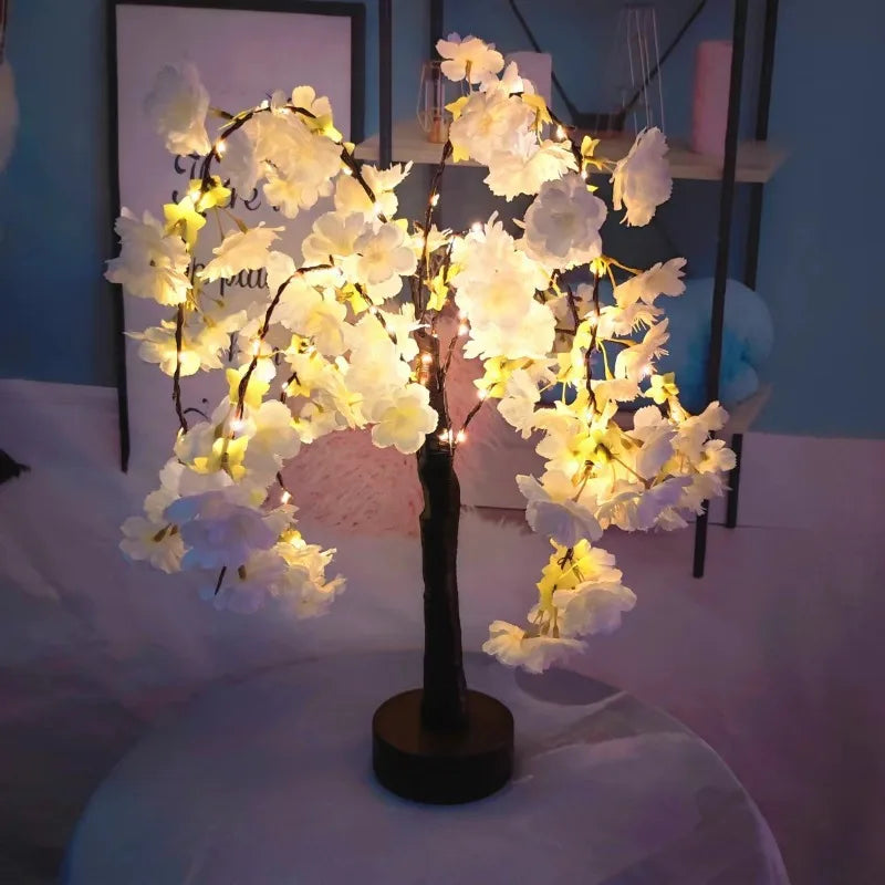 LED Tree Light Simulation Cherry Blossom Atmosphere Decoration Desk Lamp Bedroom Lighting Night Light Home Office Desktop