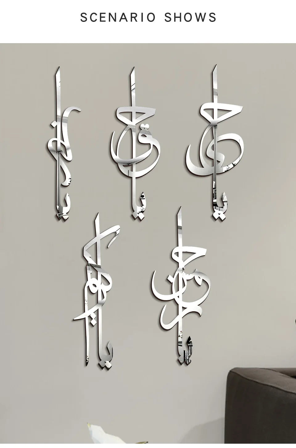 Acrylic Mirror Wall Stickers Arabic Home Living Room Decoration Creative Calligraphy Wall Stickers Anime Decor