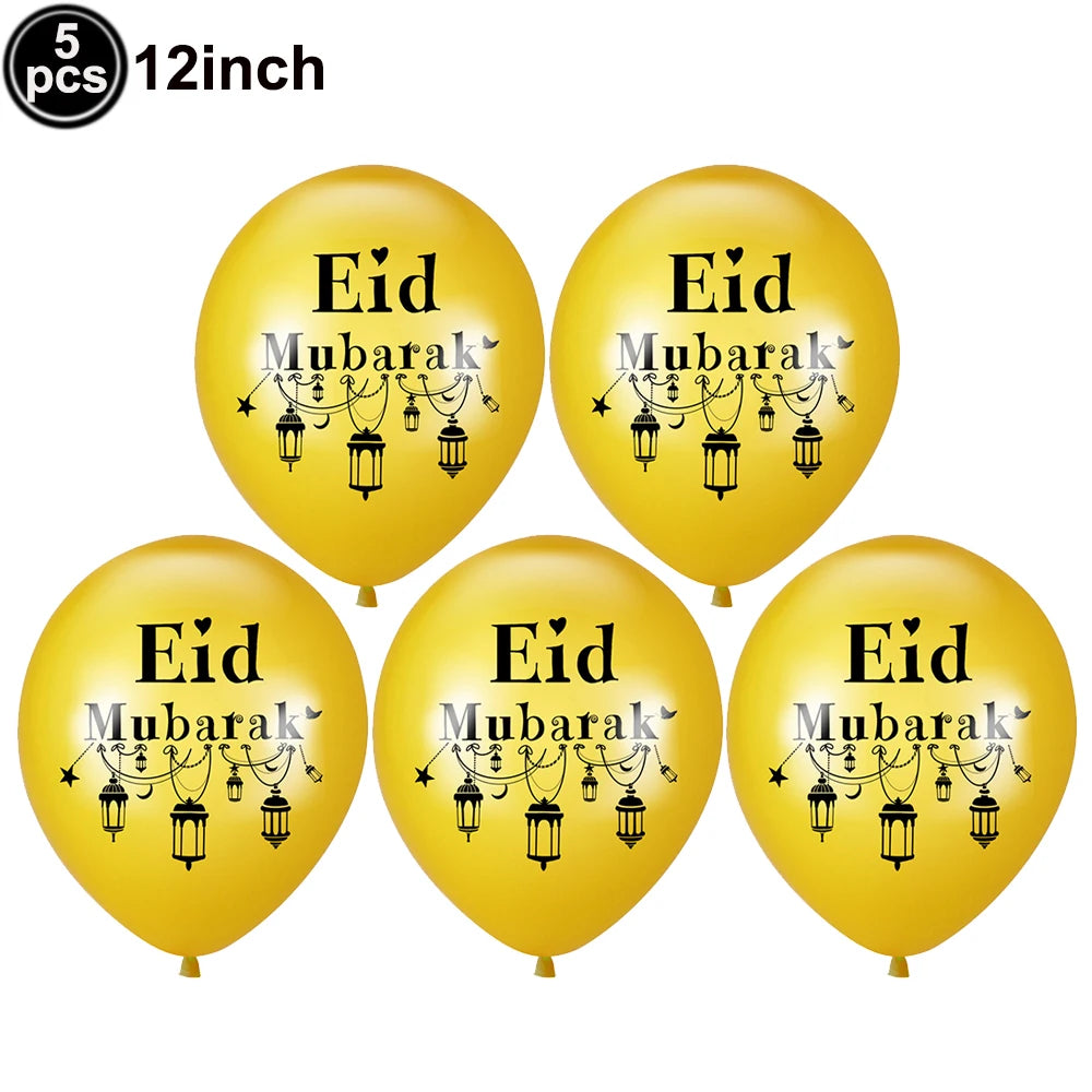 12inch Eid Mubarak Party Decorations Happy Eid al-Fitr Latex Balloons Gold Purple Black Moon Castle Print Confetti Balloons
