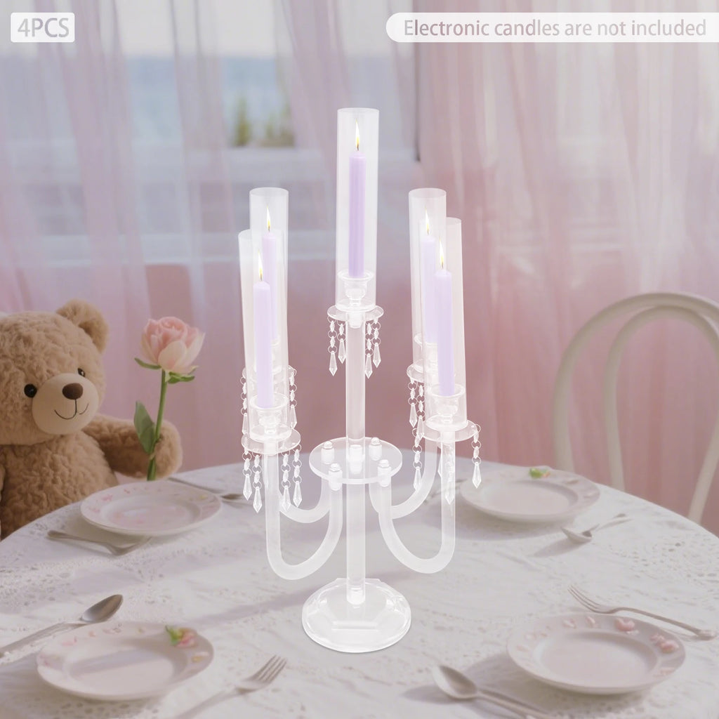 4PCS 4+1 Arms Acrylic Candle Holders  Candelabra Wedding Table Centerpieces Flower Stands Party Candlesticks Decoration