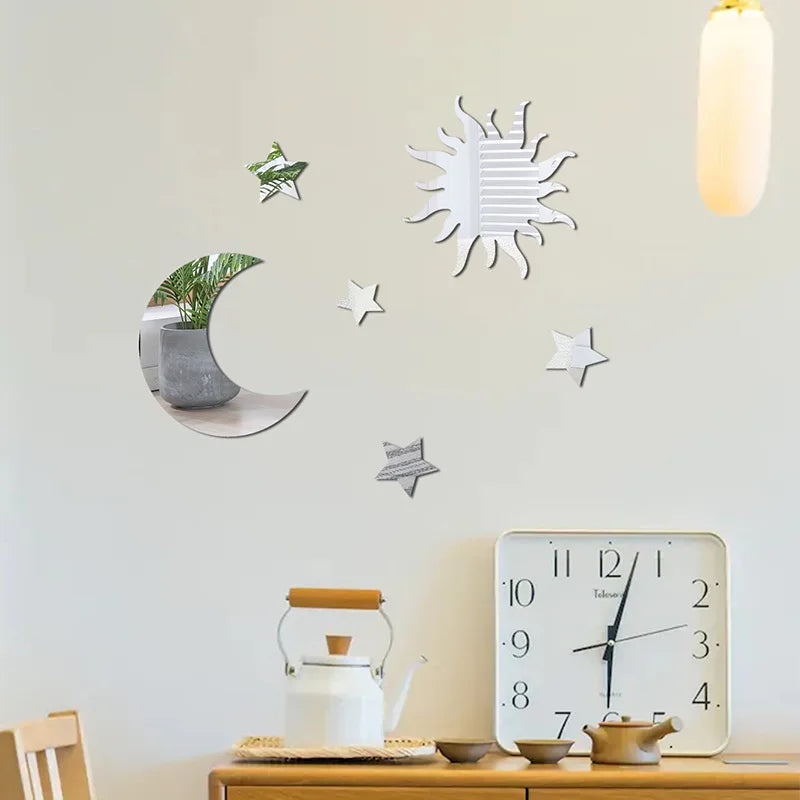 Acrylic Star Moon sun 3D Mirror Wall Sticker Acrylic Mirror Mural Decals Bathroom Mirror Wall Stickers For Kids Room Decor