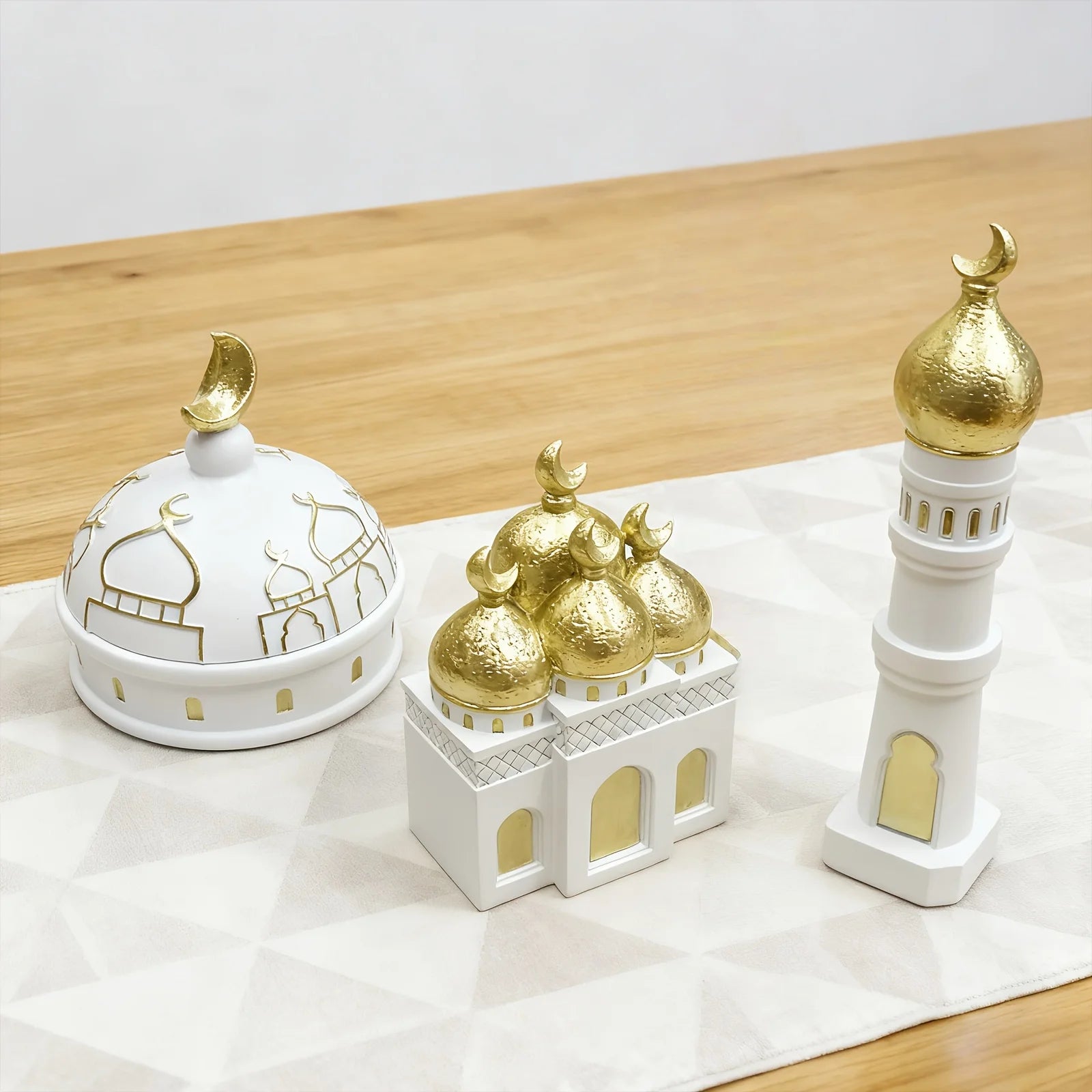 Islamic Ramadan Decor Set - Prayer Table & Shelf Ornaments Featuring Blessing Symbols Resin Material Muslim Home Decor
