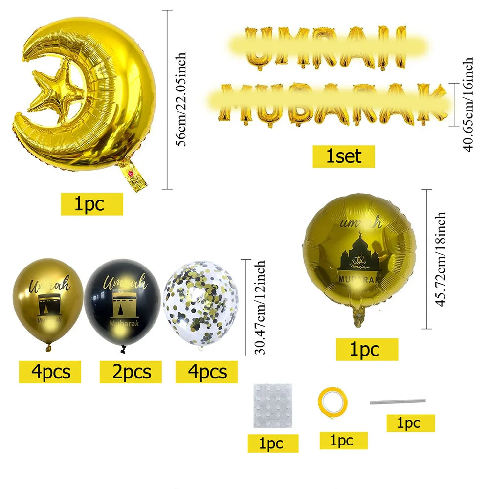 Umrah Mubarak Balloon Set  Banner Muslim Festival Home Diy Decor  Eid Mubarak Ramadan Kareem Hajj Party Supplies Religious Gifts