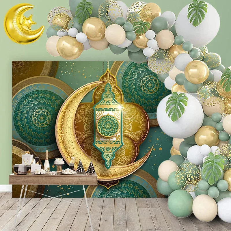 84pcs Eid Mubarak Green Gold Balloon Garland Arch Ramadan Kareem Decorations Home 2026 Aid Moubarak Islamic Festival Party Decor