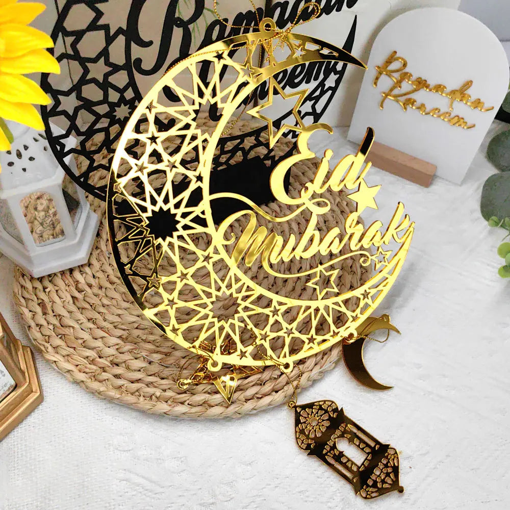 1PC Acrylic Ramadan Kareem Moon Star Wall Pendant Eid Mubarak Ornaments for Home Eid Al Fitr Muslim Islamic Holiday Party Decor