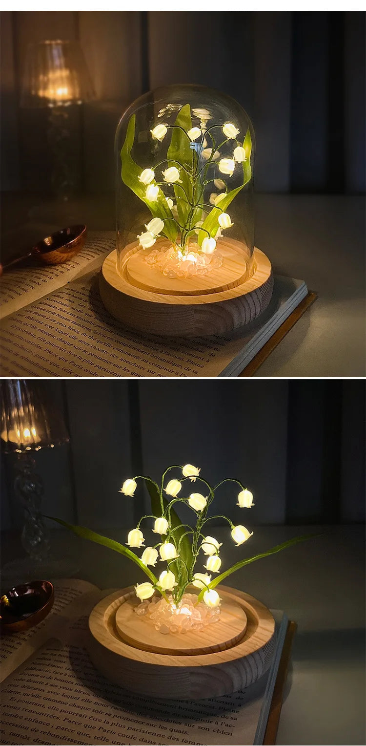 Exquisite Elegant Bell Flower Night Light Decoration, DIY Handcrafted Material Package, Glass Garden-style Bedroom Item,gifts