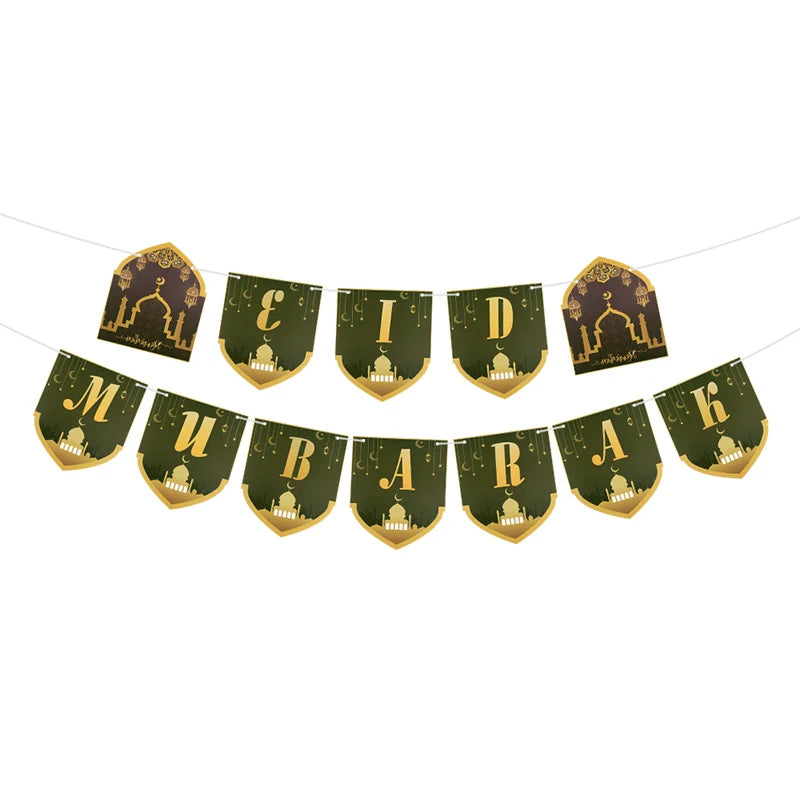 EID Mubarak Banner Glitter Star Moon Letter Paper Bunting Garland Islamic Muslim Party Ramadan Kareem Decorations for Home 2026