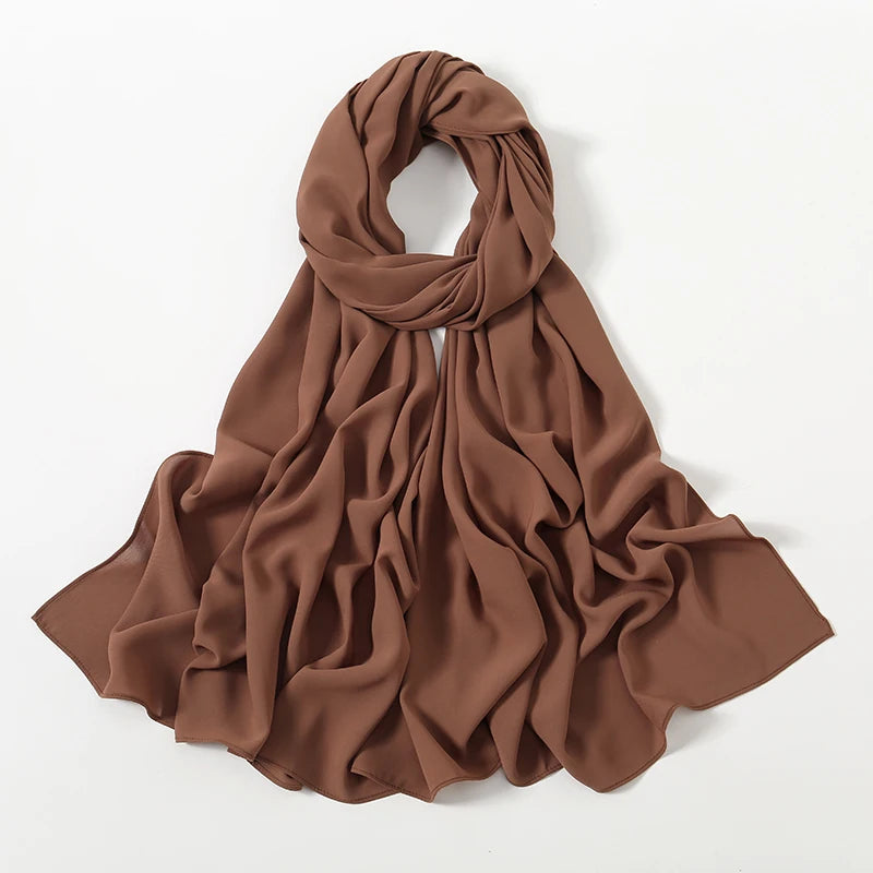 Women Chiffon Hijab Ramadan Abayas Premium Chiffon Scarf Shawl Muslim's dresses Hijab Cloth Islam Turban Solid Color Wraps