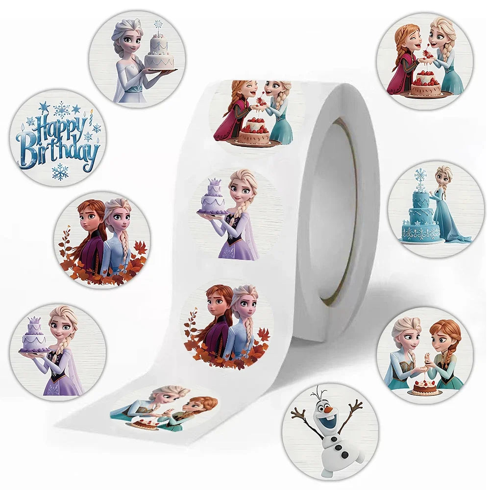 500pcs/Roll Frozen Princess Elsa Cartoon Sealing Sticker DIY PVC Laptop Decals Decoration Stiker Reward Gift Kids Toys Gifts