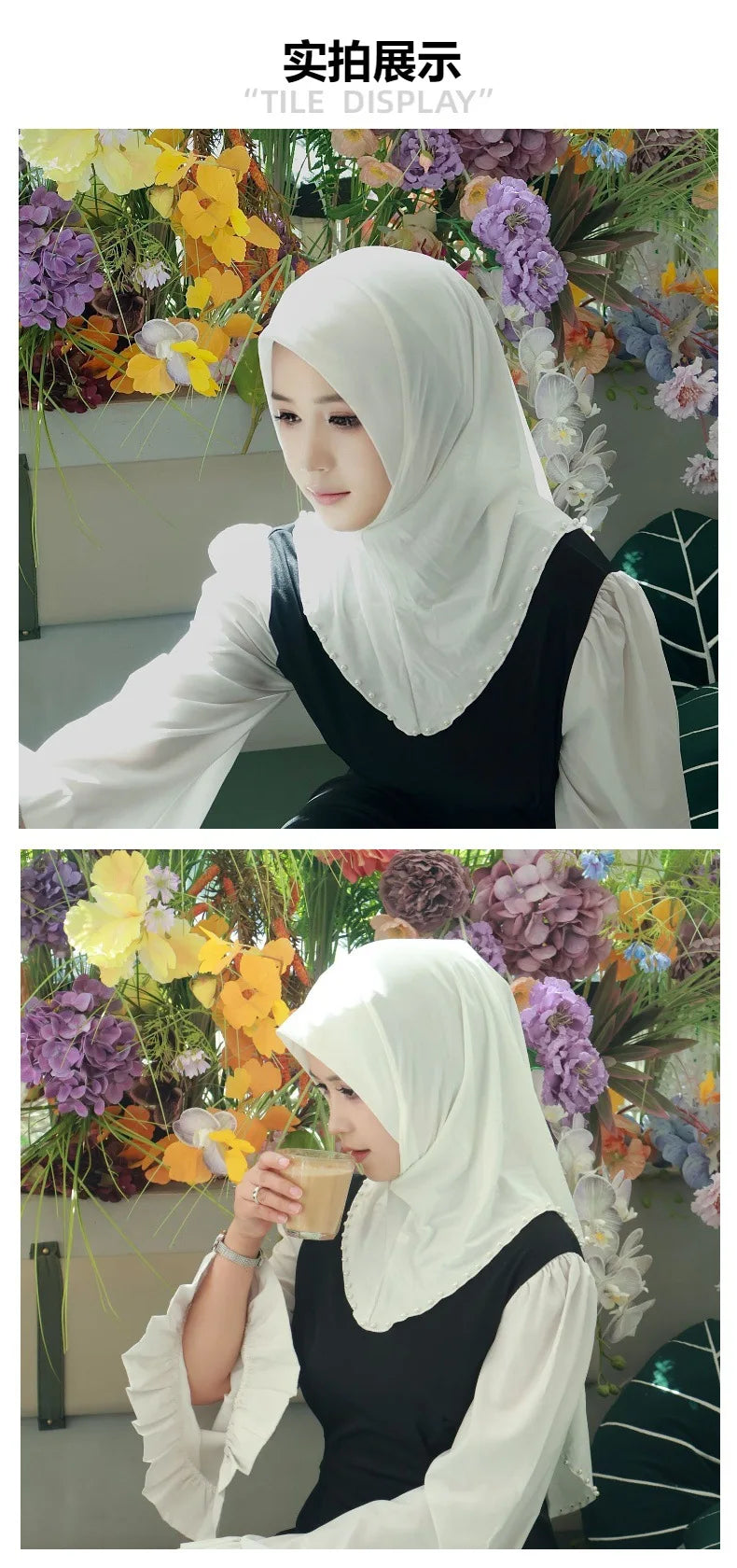 Women Fashion Beaded Headscarf Wear Directly Instant Hijab Arab Islamic Khimar Laides Shawls Eid Ramadan Turban
