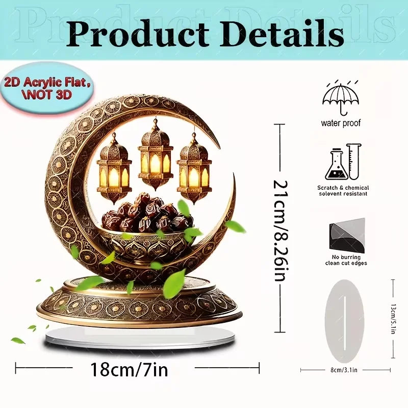 2D flat golden crescent lantern elegant desktop decoration, perfect for Islamic home and office decor, perfect for Ramadan
