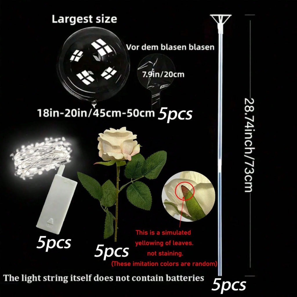 LED light rose bouquet transparent wave balloon, suitable for weddings, anniversaries, birthdays, Valentine's Day, bridal shower