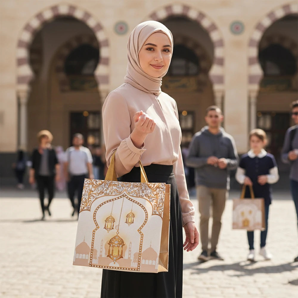 6/12pcs Eid Mubarak Non-Woven Gift Bags with Handle Ramadan Gift Packaging Bag Ramadan Kareem Decor Islamic Festival Party Favor