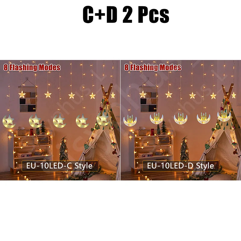3M 10LED EU Plug Star Lamp Curtain, Ramadan Lamp for Bedroom, Home & Outdoor, Eid Party Decoration