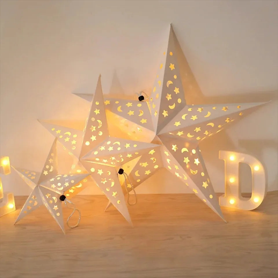 30/45/60cm Hollow Out Star Hanging Pendant Eid Mubarak Decoration Islam Muslim Light Paper Lantern Star Home Party Ramadan Decor