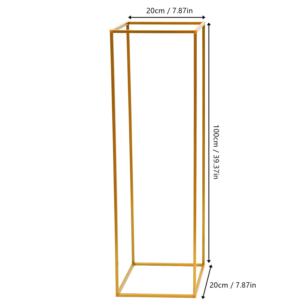 2Pcs Tabletop Flower Stands Metal Square Floral Decor Vase Floor Column Holder Gold Display Rack Road Guide for Wedding Party