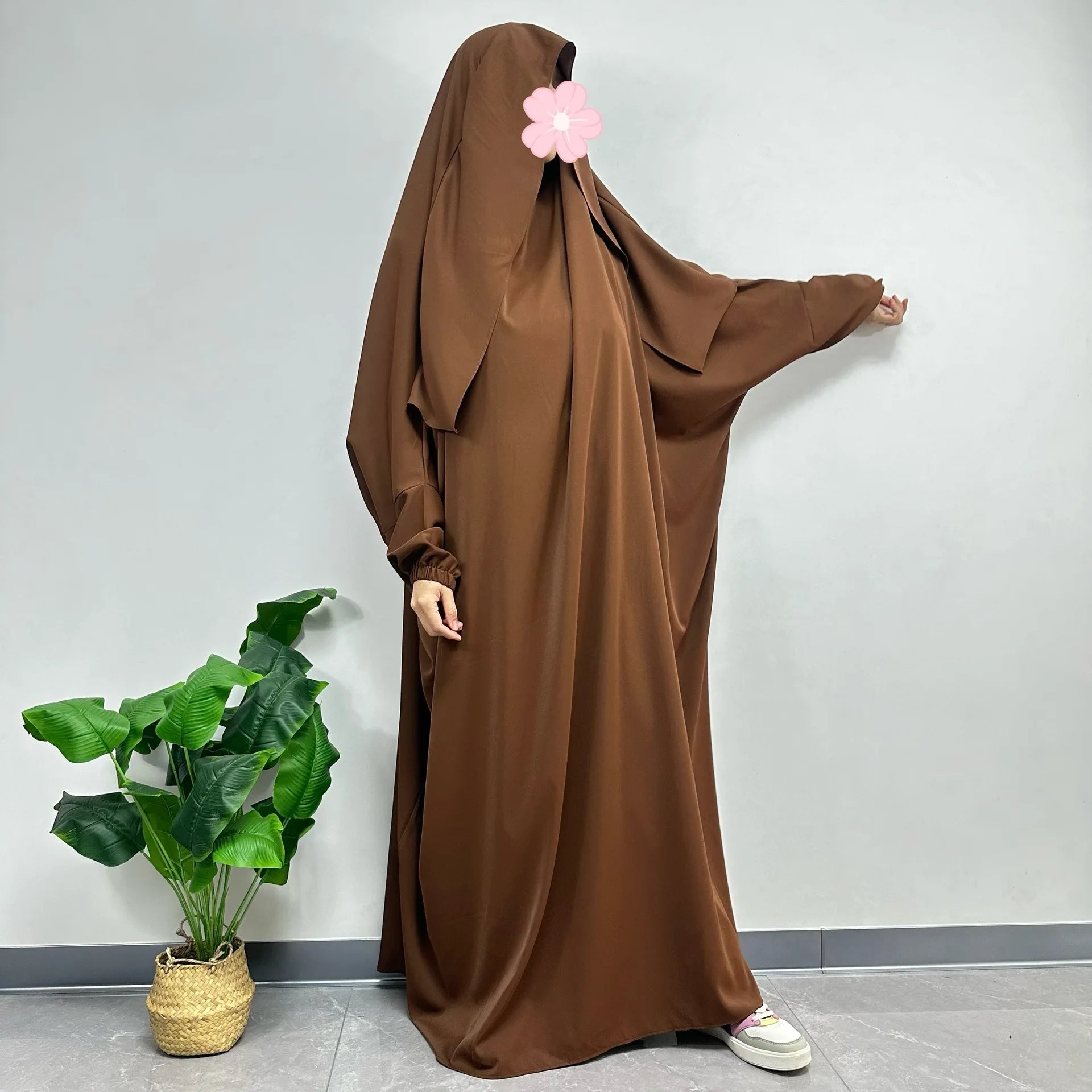 Ramadan One Piece Prayer Abaya Hooded Dress Kaftan Muslim Women Robe Hijab Dress Robe Solid Color Islam Dubai Turkey Clothes
