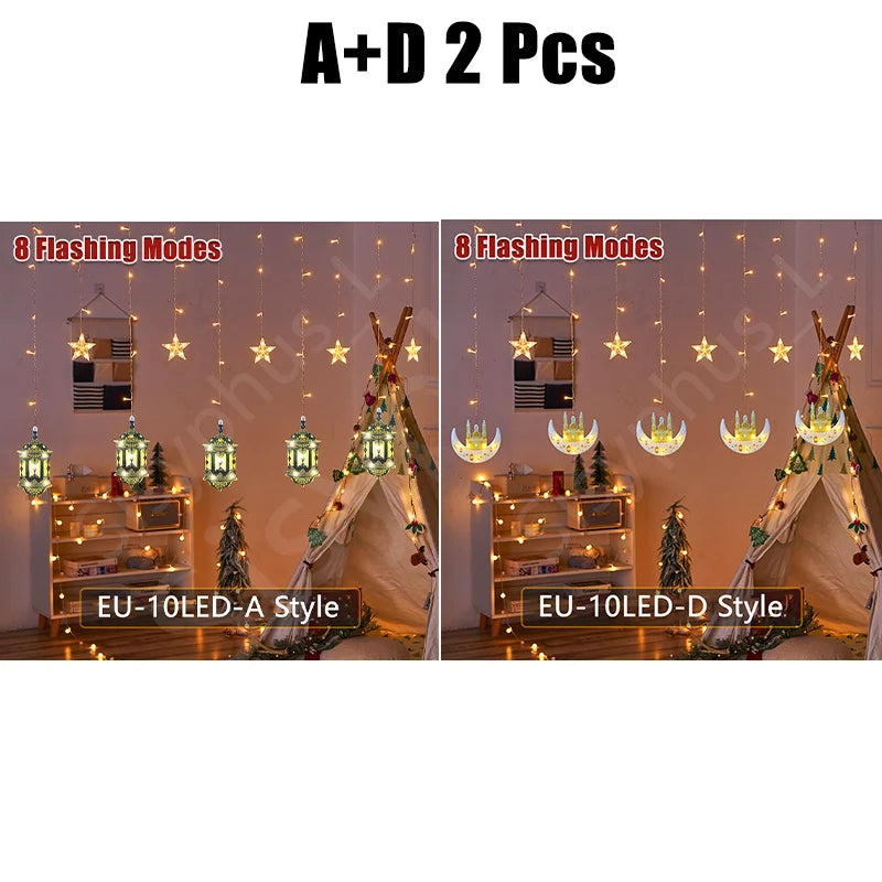 3M 10LED EU Plug Star Lamp Curtain, Ramadan Lamp for Bedroom, Home & Outdoor, Eid Party Decoration