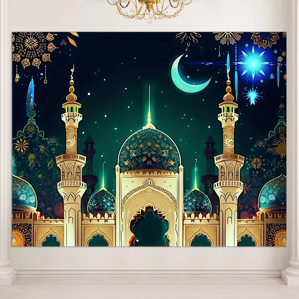 Eid Mubarak Backdrop Eid Mubarak Banner Moon Star Castle Eid Mubarak Background Islamic Eid Mubarak Ornament for Photography