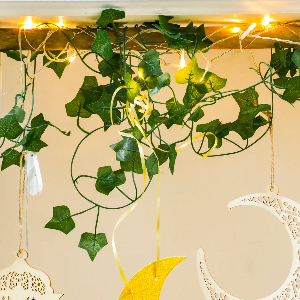 Ramadan Doorway Decor Golden Moon Star Lantern Hanging Ornaments with LED String Islamic Eid Festival Home Entrance Party Gifts