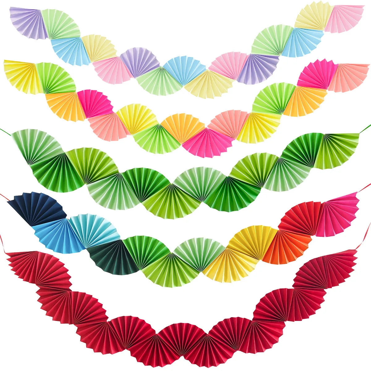Green Red Colorful Folding Fan Hanging Paper Garlands Backdrops for Birthday Wedding New Year Festival Party Shop Decorations