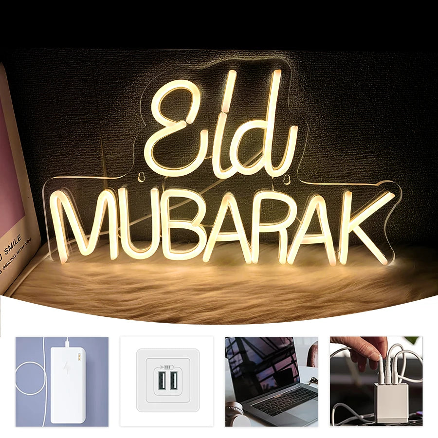Eid Mubarak Neon Sign For Wall Decor, Muslim Door Window,  Islamic Living Room,  Bedroom, House Party, Club Decoration, Gifts