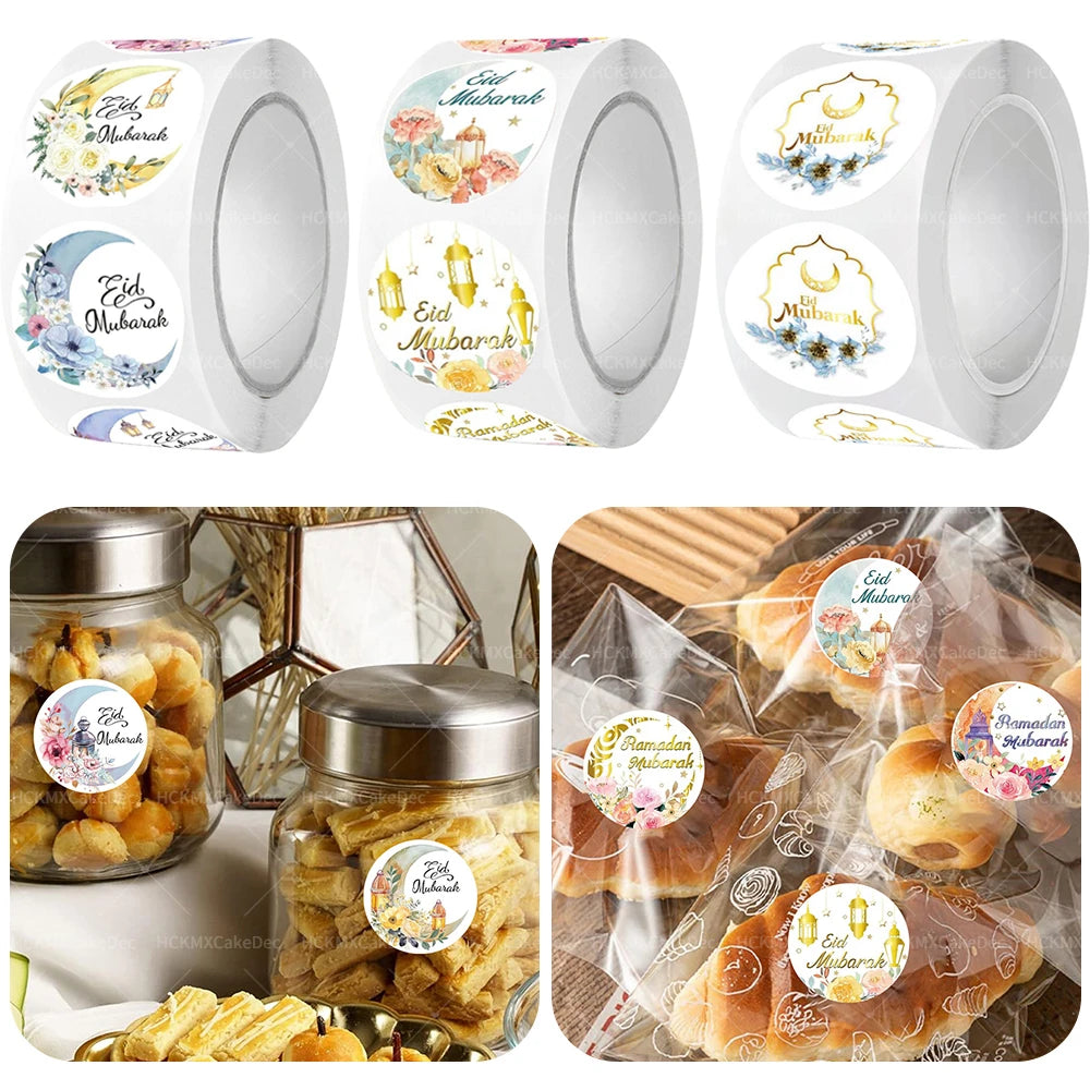 New EID Mubarak Stickers Gift Bag Candy Box Seal Lables Ramadan Kareem Paper Sticker Party DIY Decoration