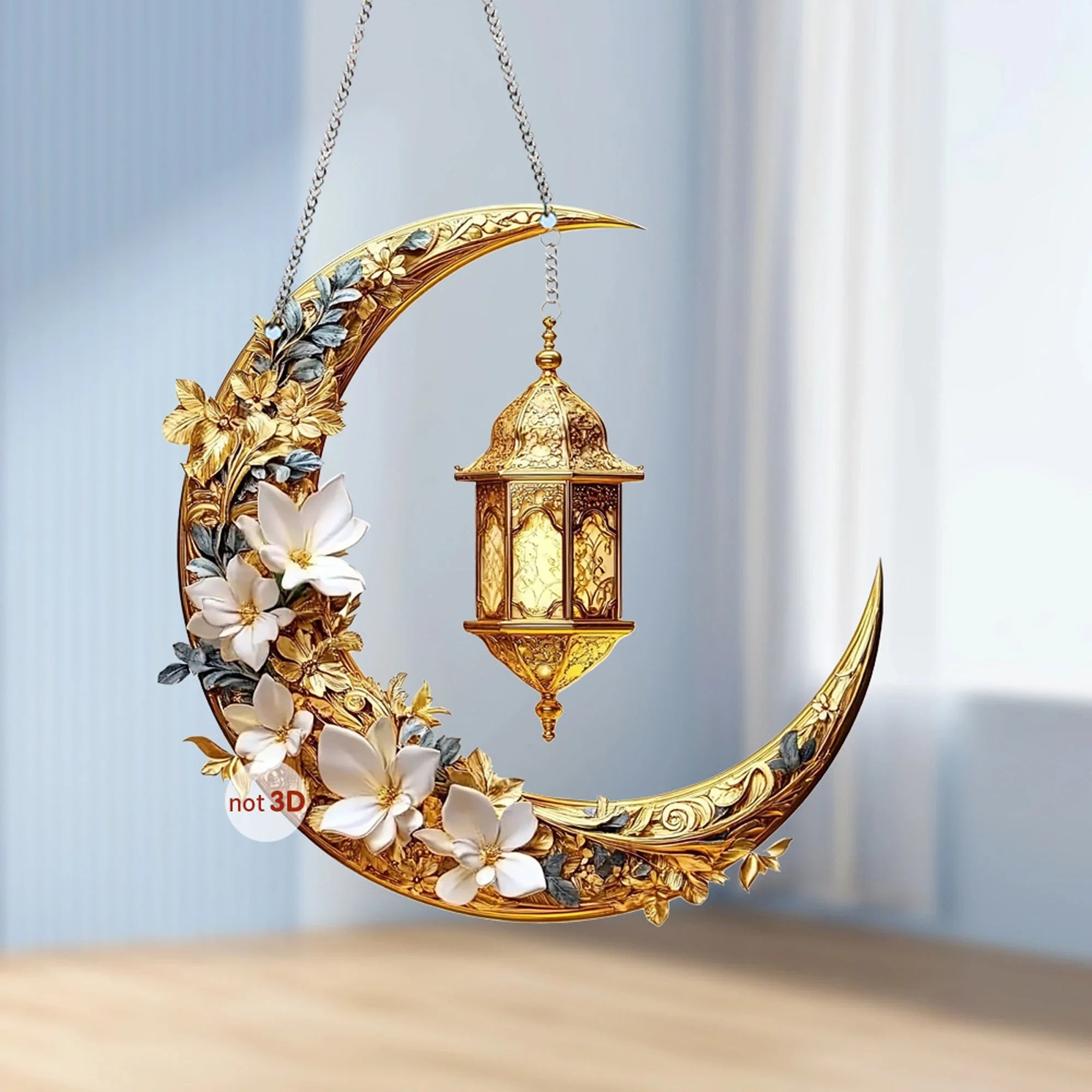 1Pcs Ramadan Decoration Stars Wall Art Hanging Decor with Chain Vintage Garden Patio Decoration 2D Flat Retro Ornament