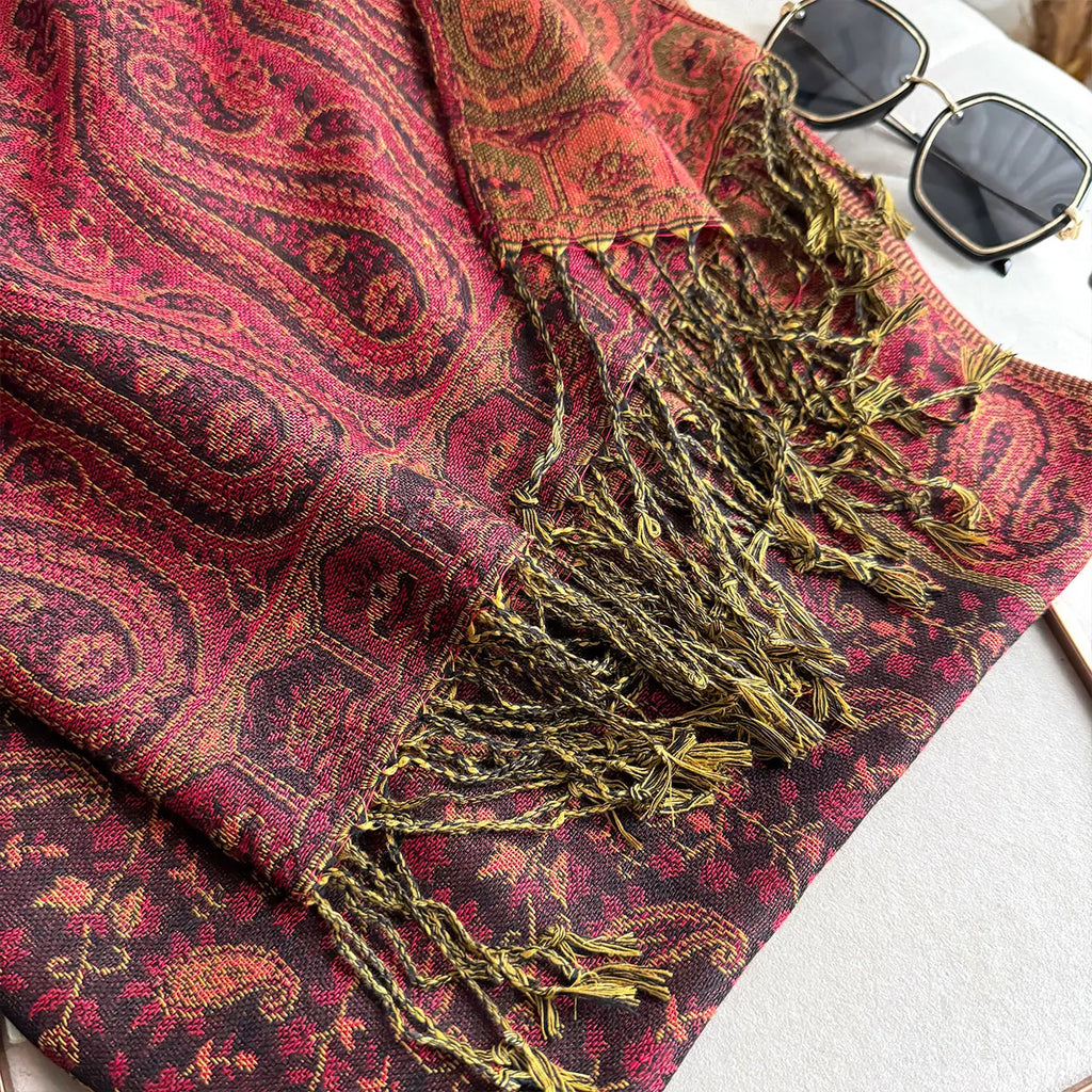 Large Size Pashmina Shawl Tassel Paisley Small flowers Element Scraf Casual Outdoor Wear Muslim Headscarf Elegant Wrap for Women