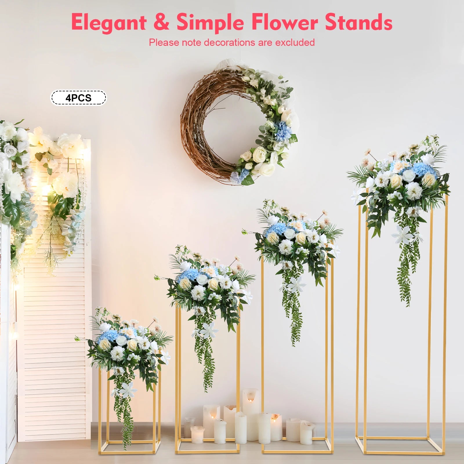 4 Different Height Wedding Flower Stand Metal Floor Geometric Vase Set Wedding Centerpieces For Table Tall Decorations For Party