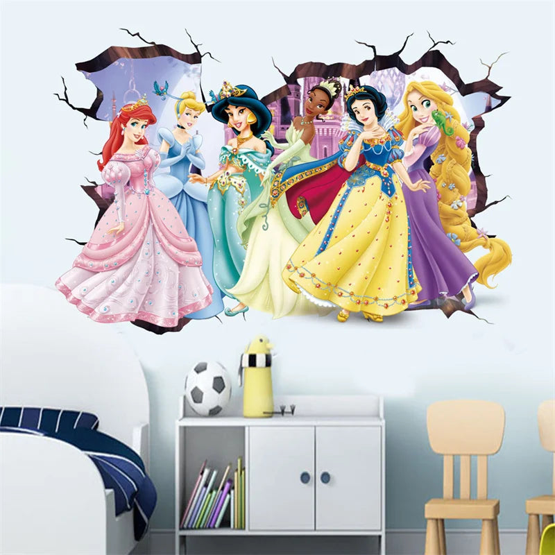 Cartoon Princess Wall Stickers Snow White Cinderella Aurora - PVC Decals for Girls Room Home Decor Mural Art Kids Wall Art