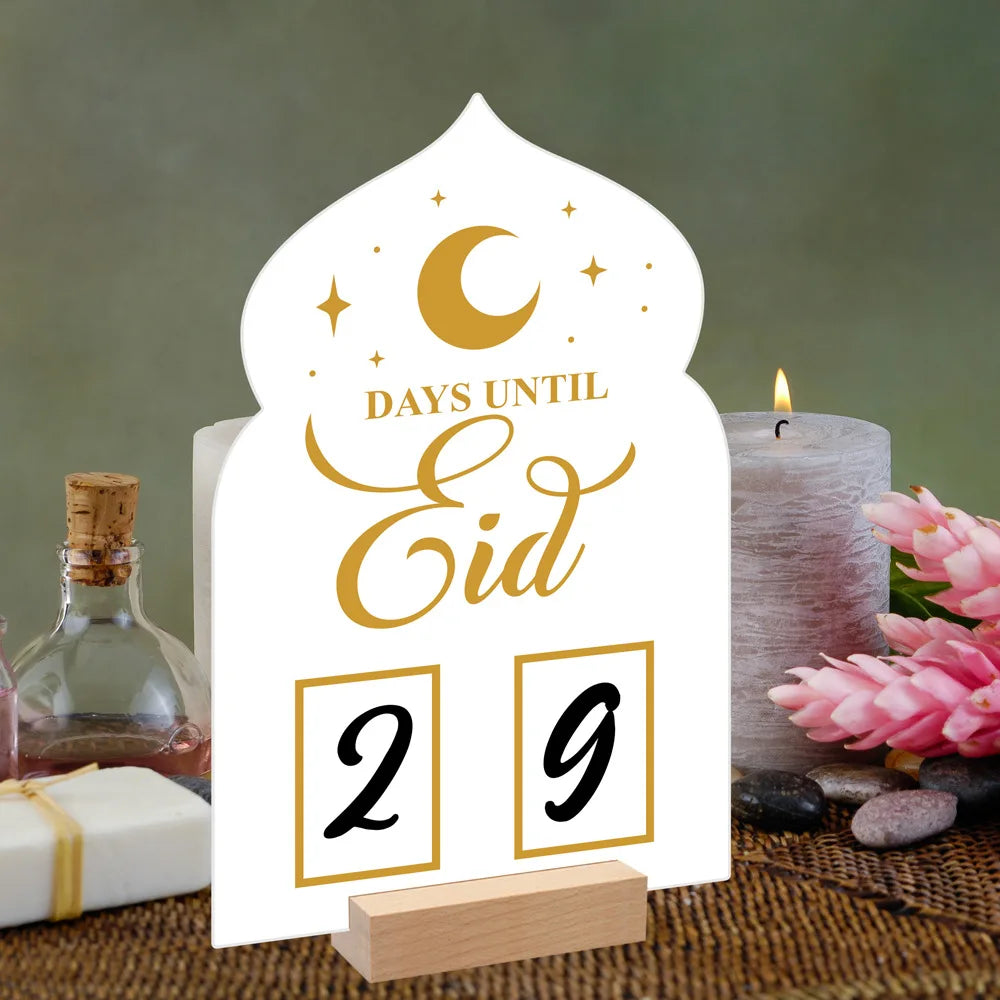 Reusable Acrylic Ramadan Calendar Board Wooden Base Table Ornament with Pen Mubarak Eid Advent Day Suhoor Iftaar Countdown Gifts