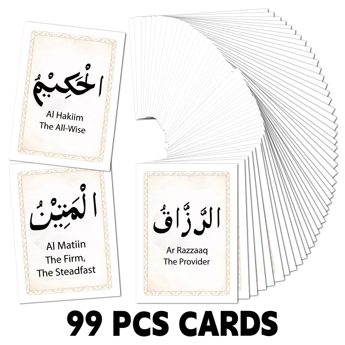 99pcs Names Of Allah With Meaning Cards For Sunday School English Arabic Text, For Ramadan, Eid,family Education Religious Study