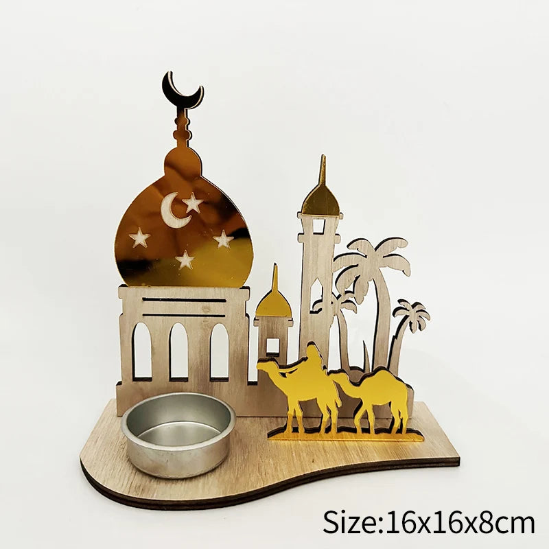 Ramadan Candlestick Islamic Prayer Candle Stick Mubarak Eid Mubarak Lamp Eid Al-Fitr Muslim Party Table Decor Lantern Light