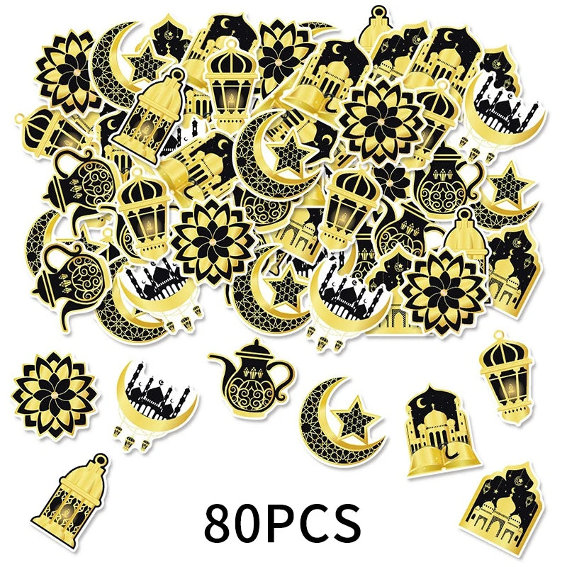Muslim Eid Ramadan Party Gift Label Ramadan DIY Moon Stickers Eid Al-Fitr Festival Party Hanging Decor
