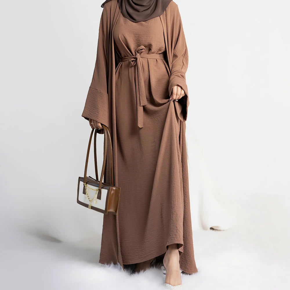 Classic Solid Muslim Abayas Dresses Sets Luxury Slim Breathable Long Sleeves Abayas Ladies Party Gift Clothing Wholesale RIMAIRE